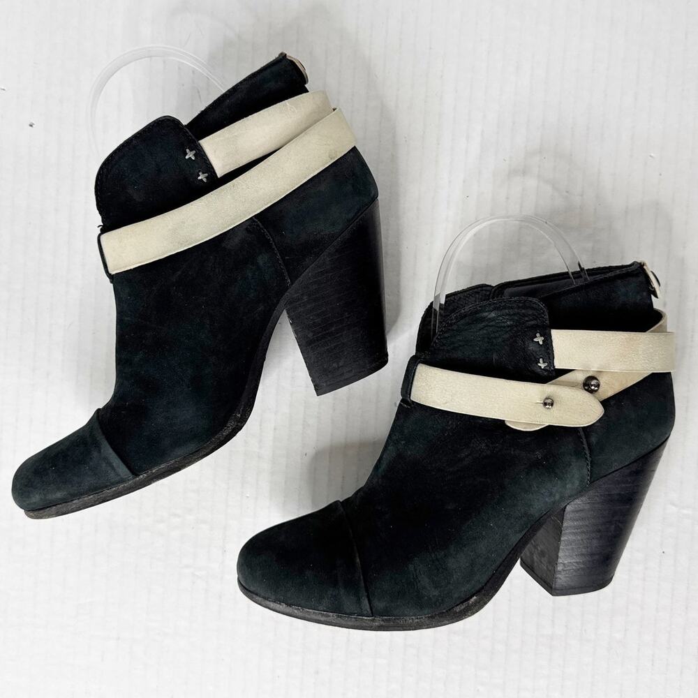 Rag and Bone Boots Womens Size 37 Black Suede Stacked Heel‎ Ankle Booties